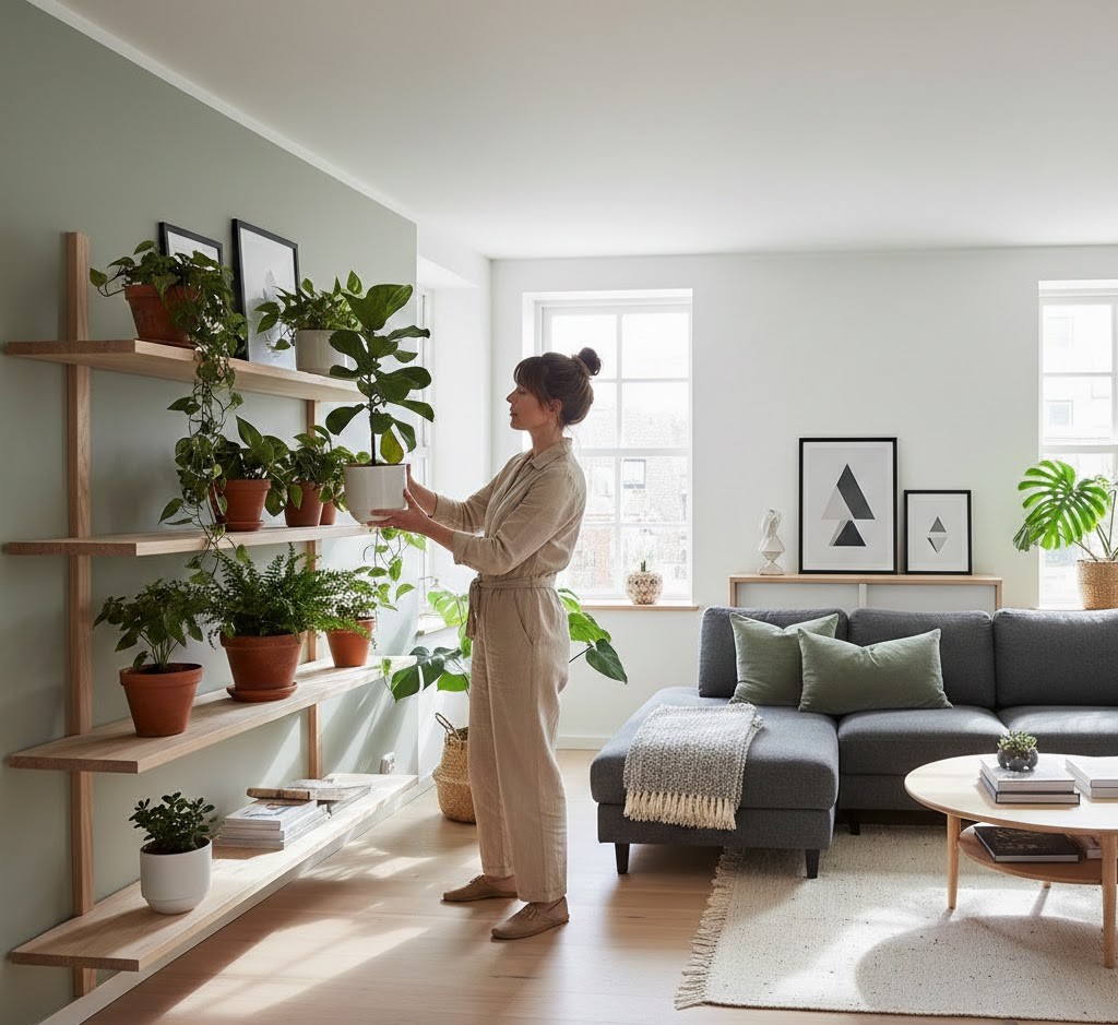 Plant styling consultation in Scandinavian home